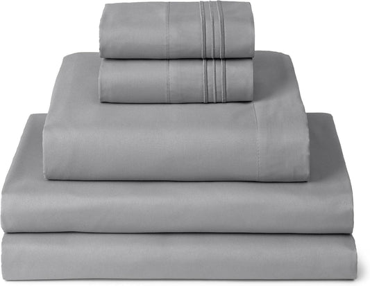 Mellanni Split King Sheets Set - 5 PC Iconic Collection Bedding - Hotel Luxury, Extra Soft, Cooling Bed Sheets - Wrinkle, Fade, Stain Resistant (Split King, Light Gray)
