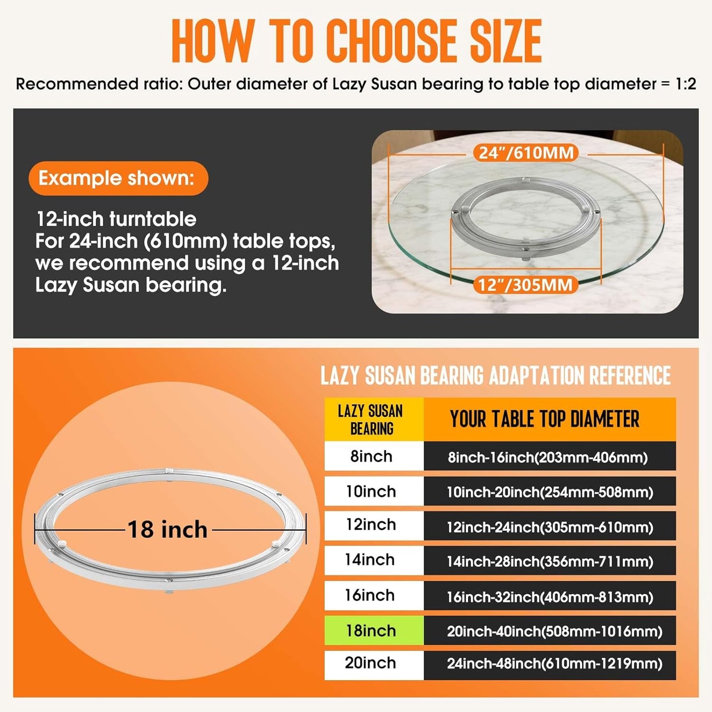 Pisman Aluminium Alloy Turntable Bearing, Heavy Duty Lazy Susan Rotating Bearing Turntable,Smooth Swivel Plate Hardware for Round Dining Table,DIY. Silent Rotating Base Only.(18inch)