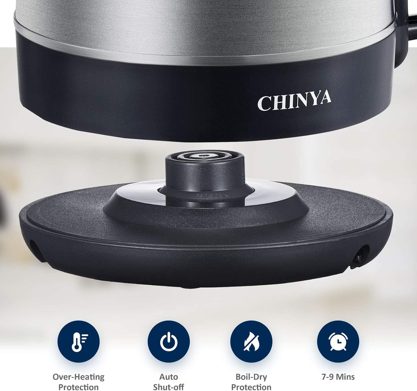 Electric Kettle, 1.7 Liter Stainless Steel Tea Kettle with Blue LED Light, Fast Heating Countertop Tea Maker Hot Water Boiler with Auto Shut-Off & Boil Dry Protection, Black