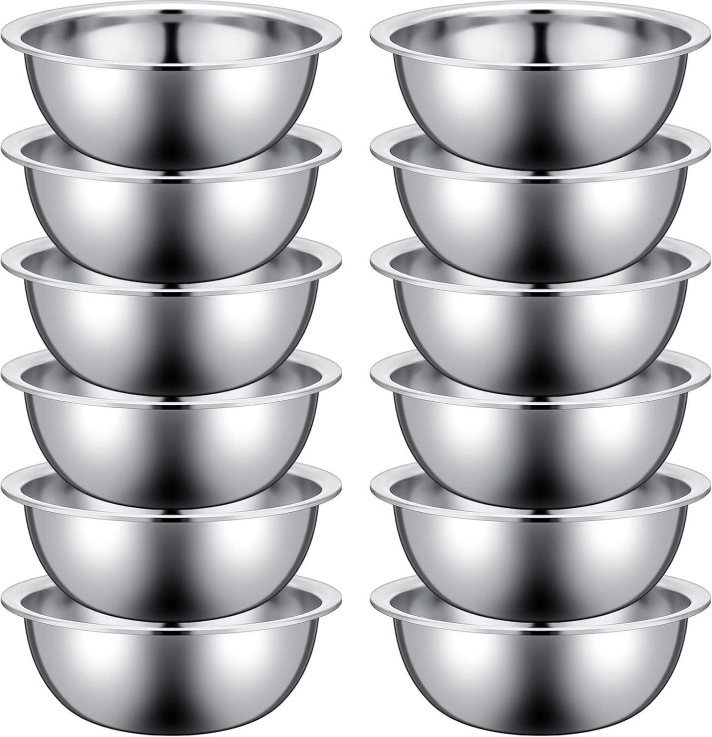 Pinkunn Set of 12 Stainless Steel Mixing Bowls, Nesting Metal Prep Salad Bowl Bulk Kitchen Large Reusable Baking Food Container for Hotel Restaurant Home Cooking, Silver(12.6 x 4.25 Inch)