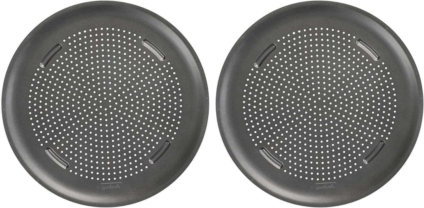 GoodCook AirPerfect Nonstick 16” Pizza Pan - Set of 2 - Pizza Trays for Oven, Perforated Round Pizza Pan, Carbon Steel Baking Pan, Homemade, Frozen & Leftover Slices