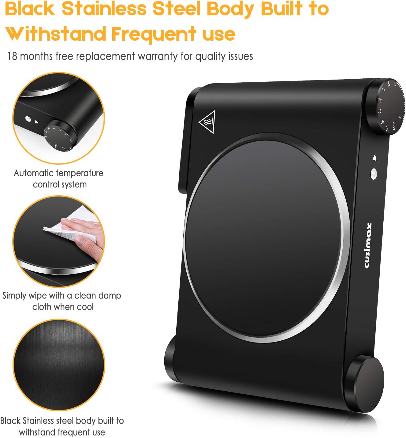 Cusimax Portable Electric Stove, 1200W Infrared Single Burner Heat-up In Seconds, 7 Inch Ceramic Glass Single Hot Plate Cooktop for Dorm Office Home Camp, Compatible w/All Cookware - Upgraded Version