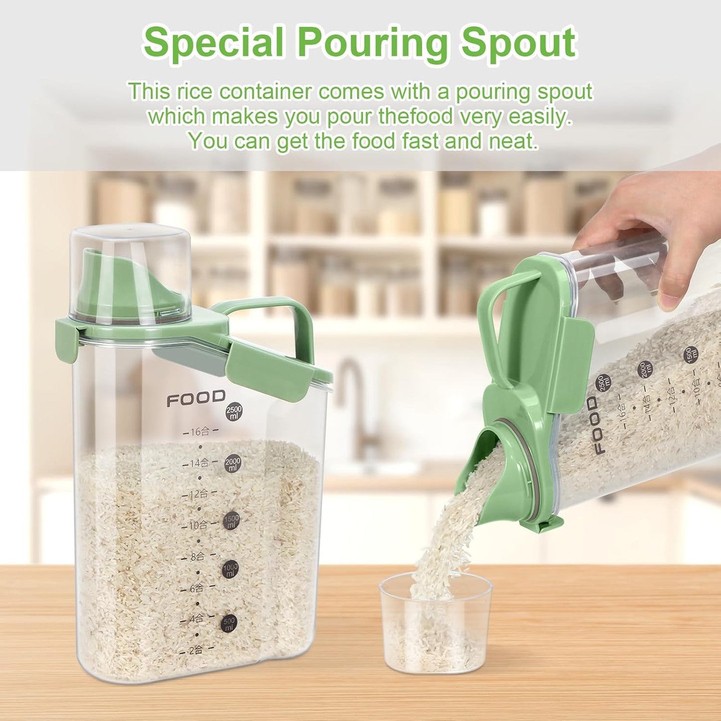 Rice Storage Container, Cereal Containers Storage, Dry Food Airtight Dispenser BPA Free, Clear Plastic Kitchen and Pantry Organization Bin (2, Green, 3Qt)