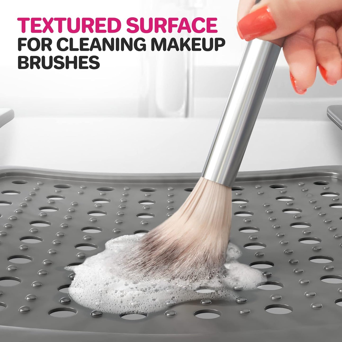 Sink Topper Bathroom Counter Cover & Storage Saver, Foldable Silicone Mat for Hot Tools, Hair Styling & Makeup, Beauty Brush Cleaning Mat, RV Camper Sink Cover & for Small Spaces (Standard Silver)