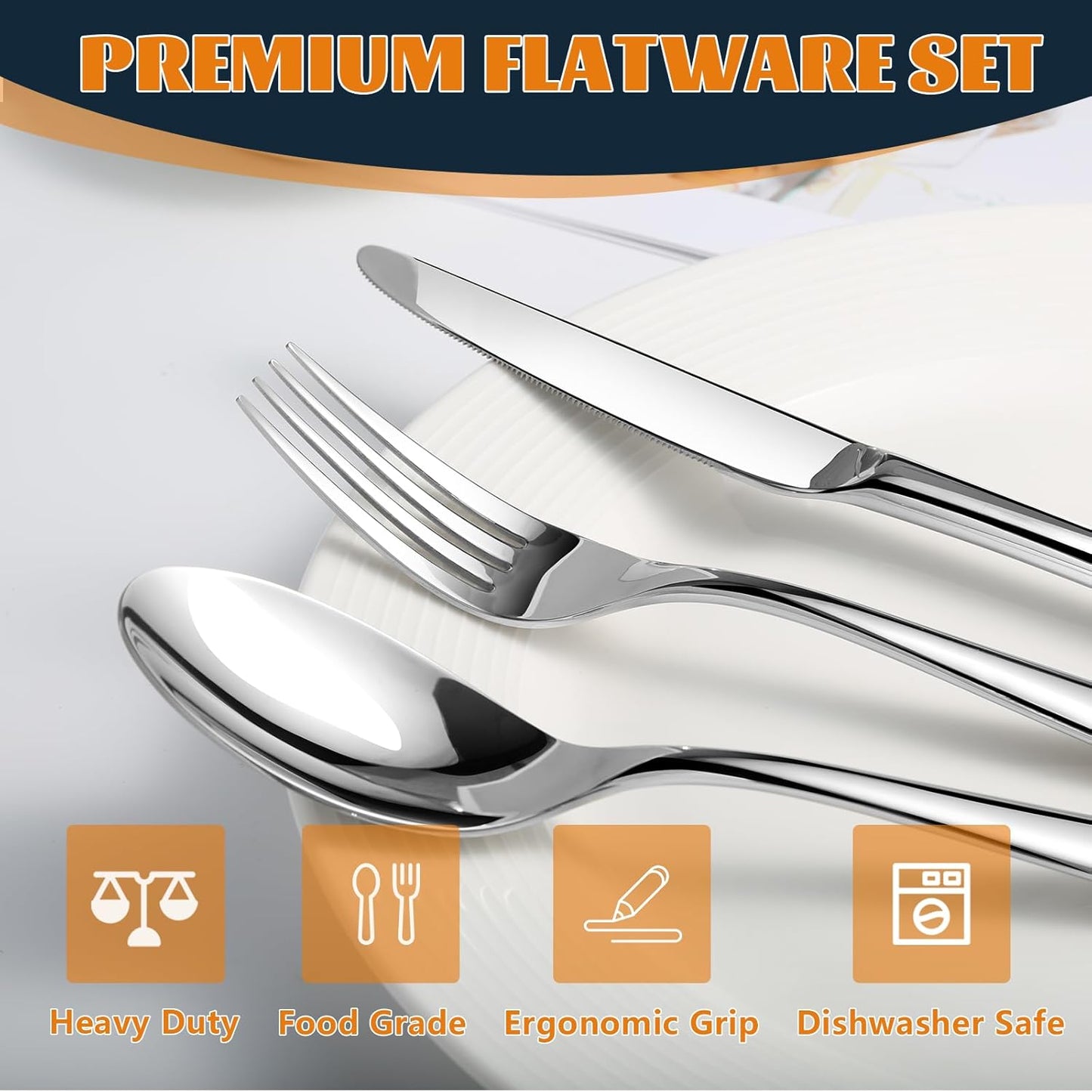 Silverware Set for 12, Heavy Duty Stainless Steel Cutlery Set Flatware Set,60 Piece Premium Silverware, Mirror Polished Modern Cutlery include Fork Knife Spoon Set,Dishwasher Safe