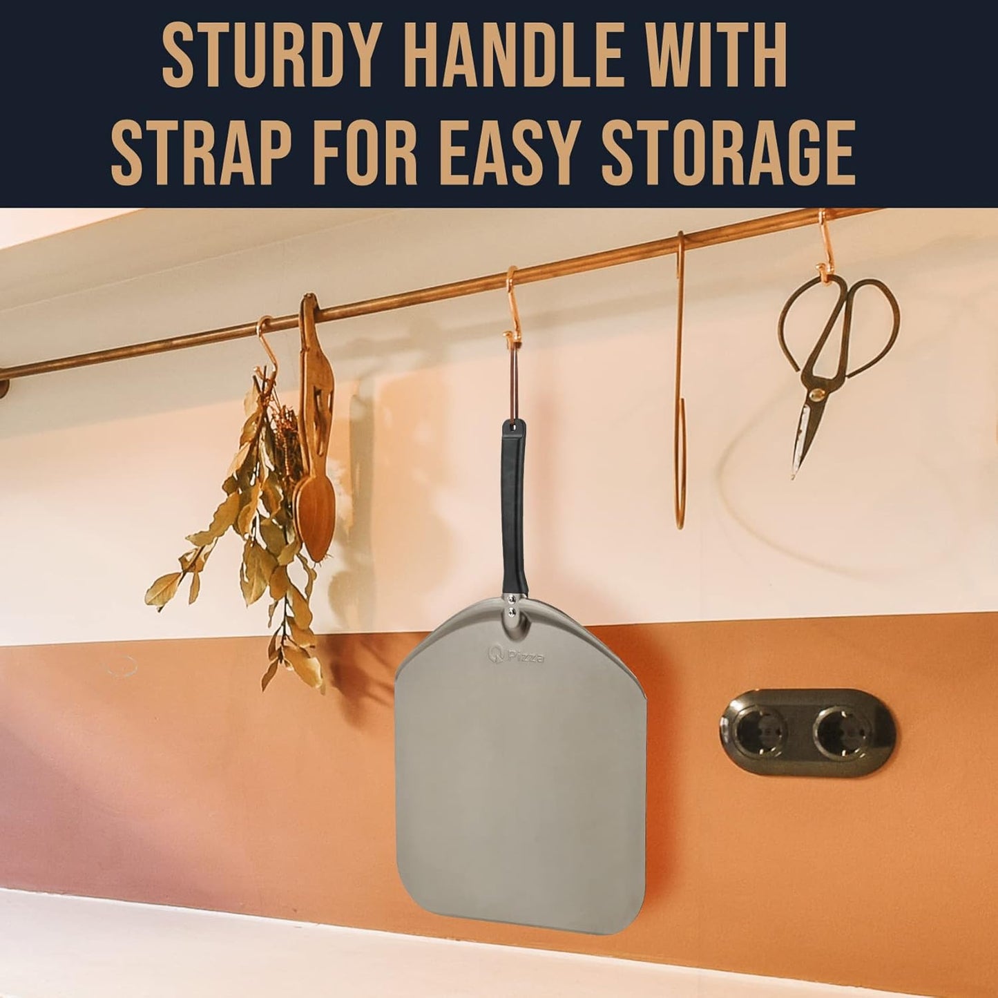 Q Pizza Aluminium Pizza Peel 14 inch, Extra Large Metal Pizza Turning Paddle, Non-stick Pizza Spatula for Grill Oven Baking Bread Pastry Dough Pie Cake, PT205