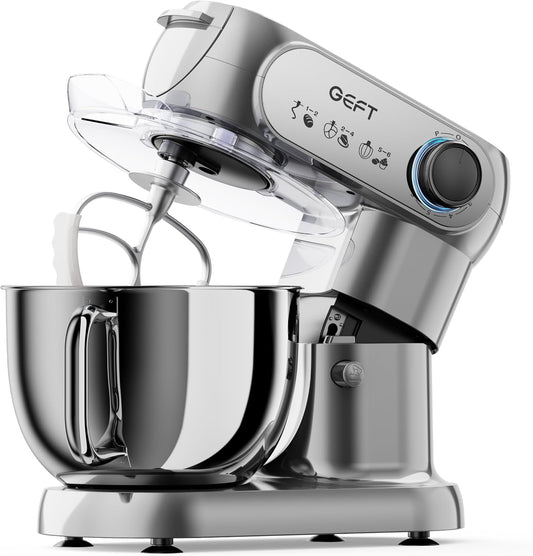 Stand Mixer, 3.5QT+6QT Two Bowls Kitchen Electric Mixer, 600W 6+P speed Tilt-Head Food Mixer with Stainless Steel Bowl, Dishwasher-Safe Dough Hook, Flat Beater, Wire Whisk, Splash Guard, Grey