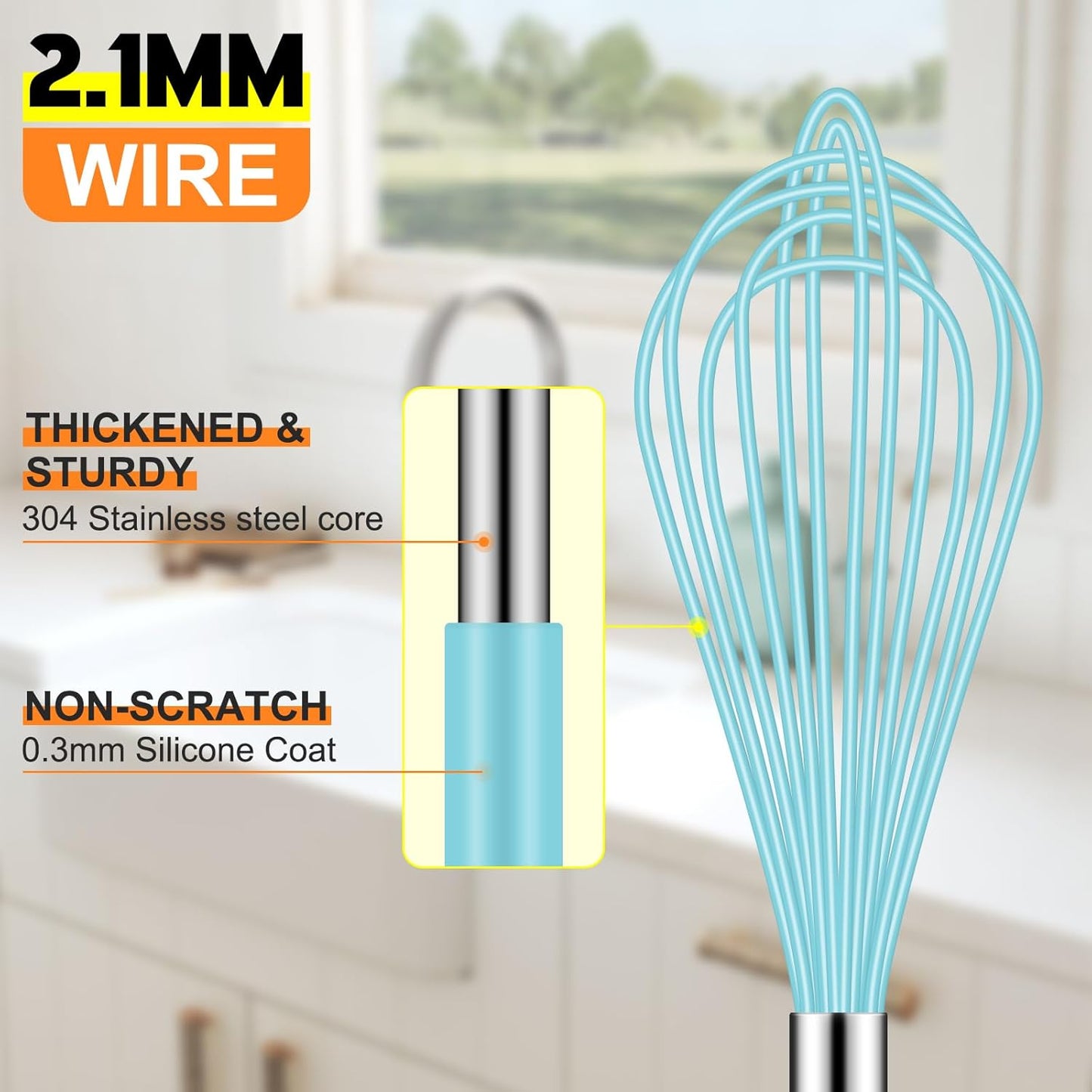 HOTEC 4 Pieces Silicone Whisks Set, Wire Balloon Whisks Egg Beater, Non-slip Handle Whisk for Non-stick Cookware Perfect for Cooking, Stirring, Beating and Blending (Blue)