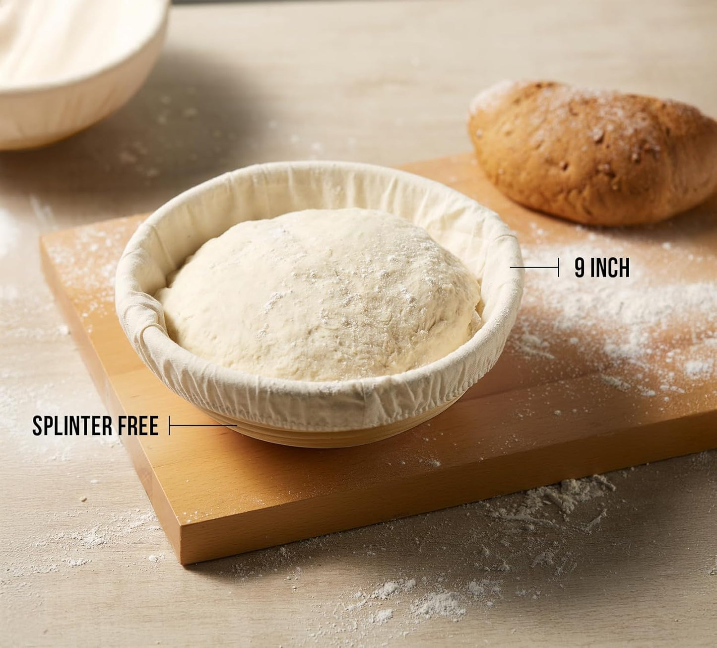 Banneton Bread Proofing Basket, Kook, Sourdough Proofing Bread Basket, Bread Banneton Proofing, Artisan Sourdough Making Baskets, 9 Inch Rattan Baskets and Cloth Liners, Set of 2, Round