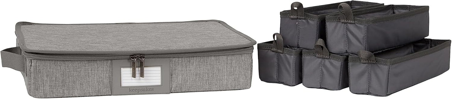 Covermates Keepsakes Flatware Storage Box - Stackable - Reinforced Handles - China Storage, Grey Heather