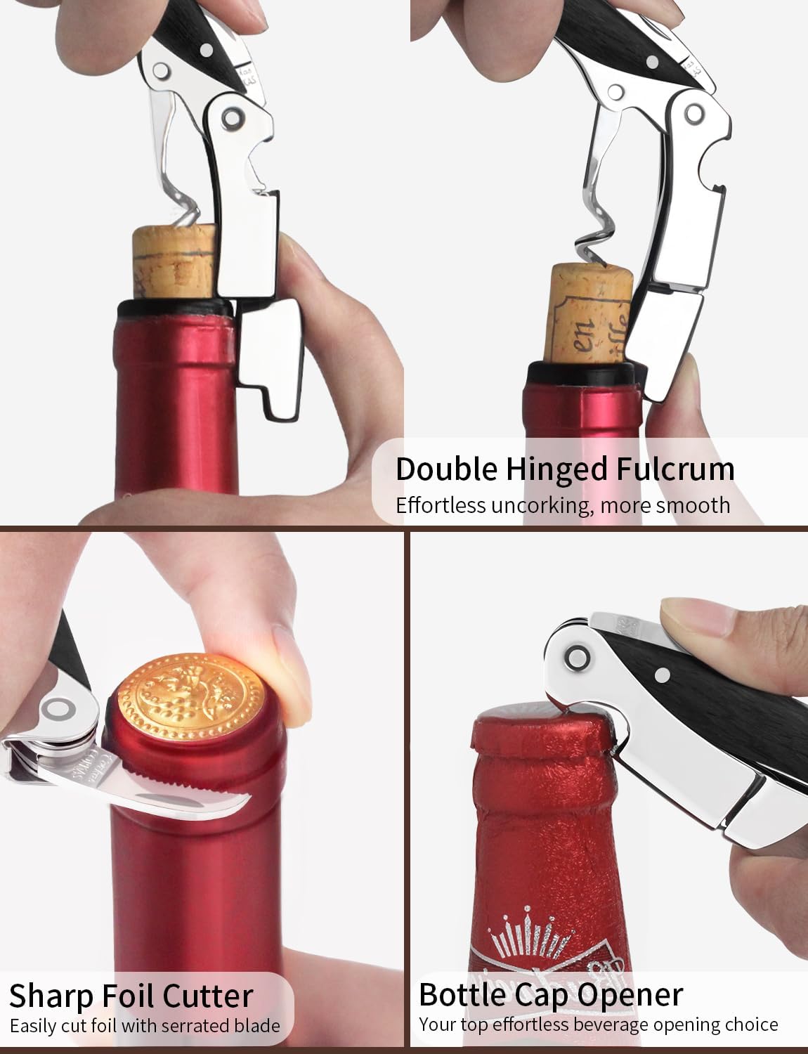 Wine Key - CORKAS Prestige Waiter Corkscrew with Ebony Handle, Handcrafted Wine Opener Manual with Double Hinged, Foil Cutter and Bottle Opener, Ideal Gifts for Sommelier, Bartenders, Servers