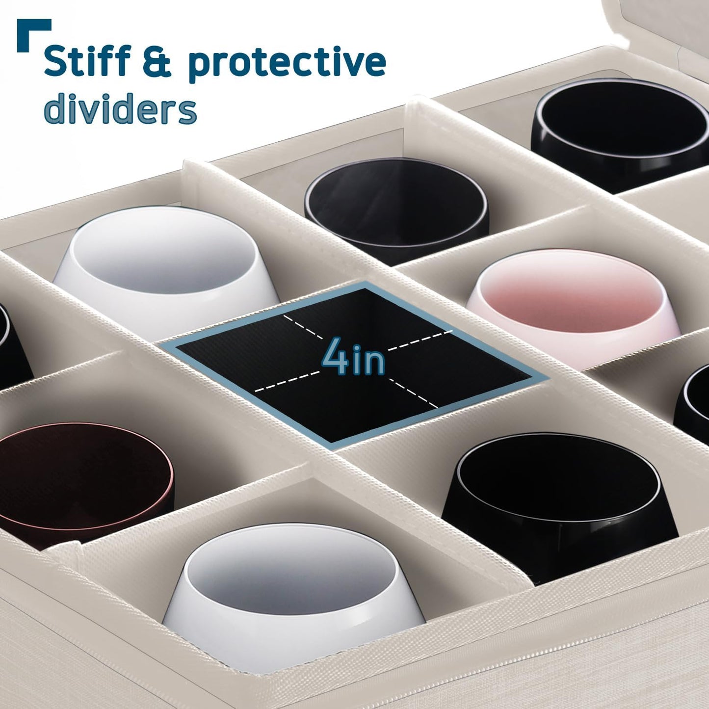 Hearth & Harbor Wine Glass Storage Box with Dividers, Quilted and Stackable Stemware Storage Cases, Service of 12 Glass China Container Hard Shell for Moving and Organization, Cream