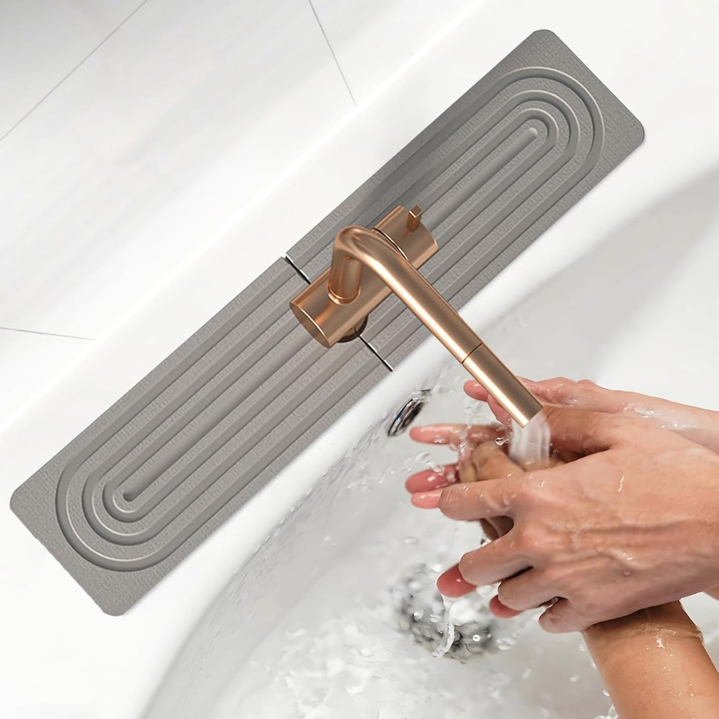 Faucet Mat for Kitchen Sink, Diatomite Super Absorbent Fast Drying Stone Sink Tray for Bathroom Kitchen Sink Splash Guard(Square Grey,23.6x3.9in)