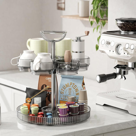 Rotating Stanley Cup Holder, Portable Water Bottle Organizer for 6 Stanley 40 oz & Mug, Adjustable Lazy Susan Organizer for Table Top Cabinet Home Countertop Pantry Shelf Tumbler Lid Organizer