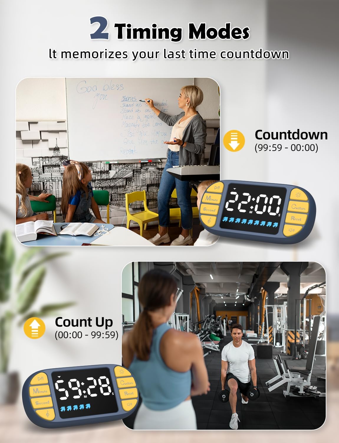 DOOMAY Digital Kitchen Visual Timer: 3.6'' Large LED Display, Magnetic, 3 Brightness, 4 Alarms and Volume, Memory Function, Countdown Count up for Cooking, Classroom, Home Gym, AAA Battery Included