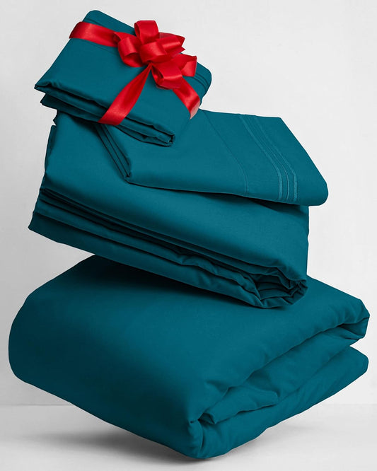 Mellanni Twin Sheets Set - 3 PC Iconic Collection Bedding - Hotel Luxury, Extra Soft, Cooling Bed Sheets - Wrinkle, Fade, Stain Resistant (Twin, Teal)