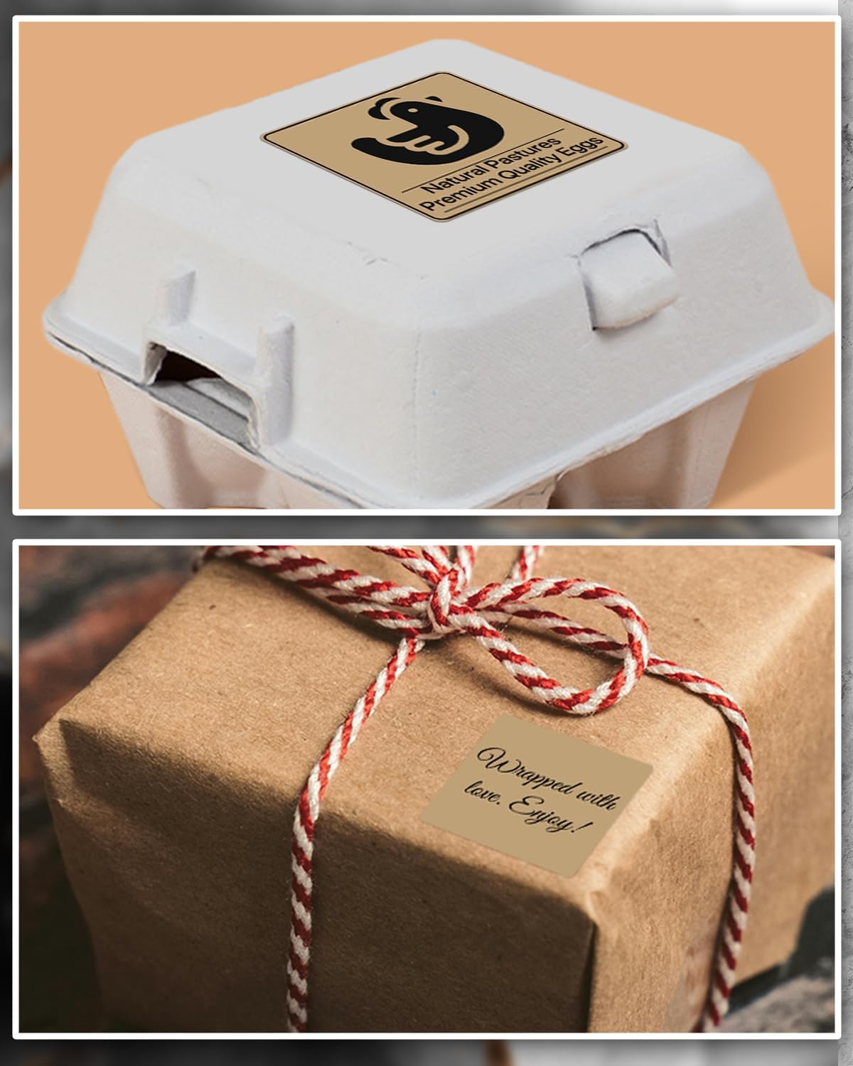 iEager Brown Square Thermal Label Stickers, 2"x2" Self-Adhesive Square Direct Thermal Labels with Perforation Line, 500 Sheets/Roll