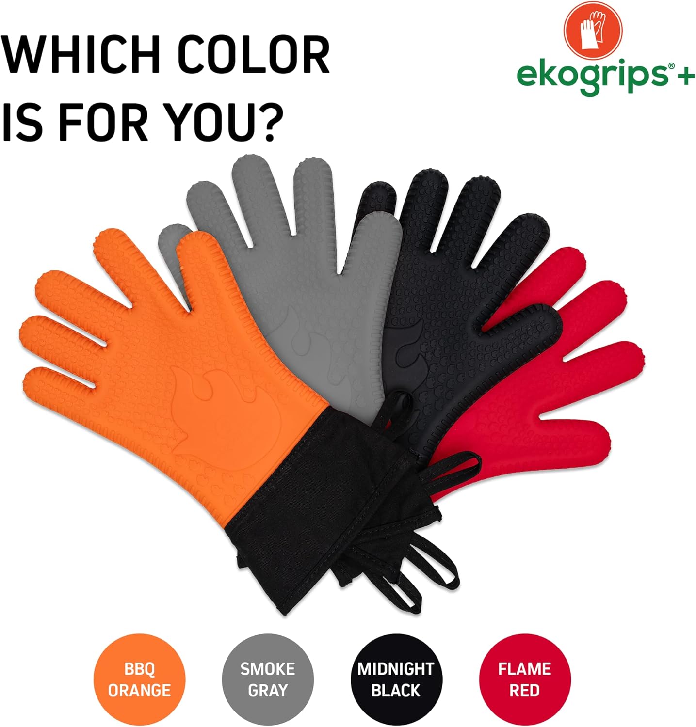 Ekogrips Plus Oven Gloves with Fingers, Comfy Waterproof Silicone Oven Mitts Heat Resistant with Long Cuff, Insulated BBQ Gloves Perfect for Grilling, Baking, Smoker, Canning, and Pizza, Grey, OSFM