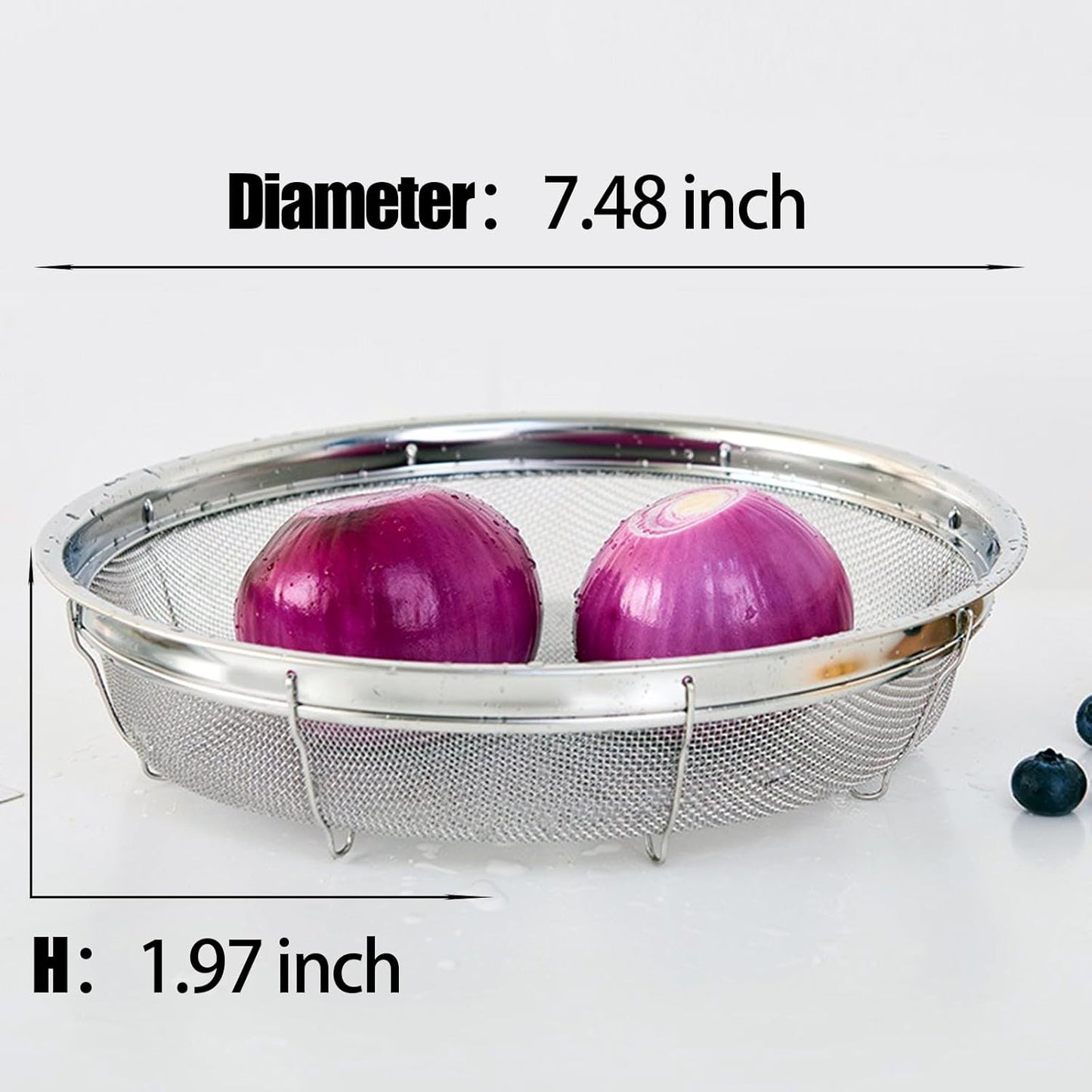 Fine Mesh Strainer for Kitchen, Stainless Steel Colander Bowl for Pasta, Rice, Fruit, Metal Net Baskets with Resting Base - Strain, Drain, Rinse （Diameter 7.48 inch）