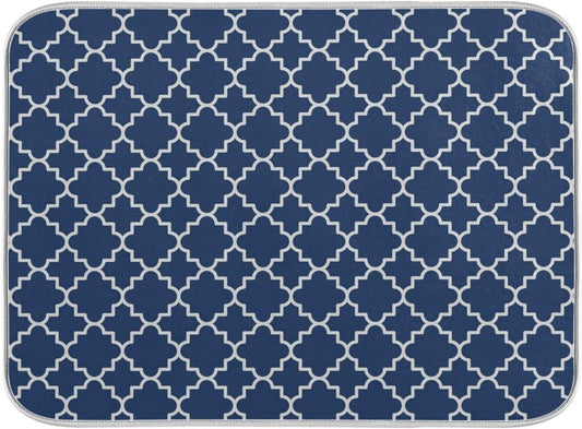 Super Absorbent Dish Drying Mat Microfiber Fast-Drying Dish Mat 24" x 18" Kitchen Dish Drying Pad Watercolor Cute Navy Blue Moroccan Mandala
