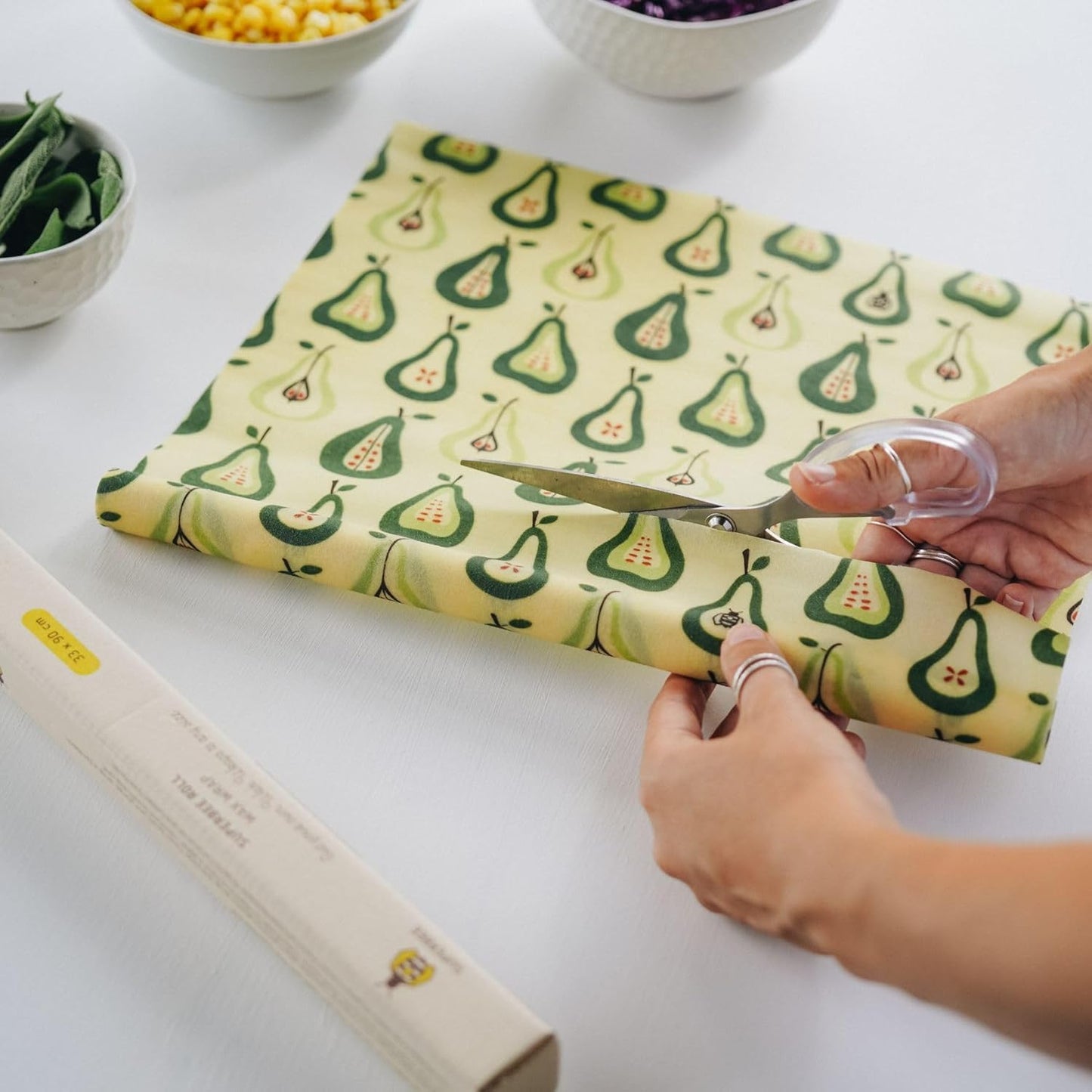 SUPERBEE Beeswax Wrap Roll XL, Reusable Beeswax Wrap for Food, Wrap Roll, Reusable Bees Wrap Paper for Wrapping Vegetables, Cheese Paper, Bowl Covers and Sandwich Wrapping Paper, Pears - 35x13"