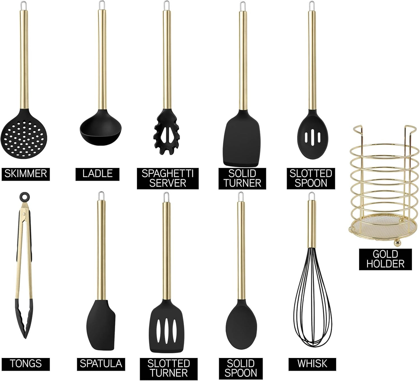 COOK WITH COLOR Silicone Cooking Utensils, Kitchen Utensil Set, Easy to Clean Silicone Kitchen Utensils, Cooking Utensils for Nonstick Cookware, Kitchen Gadgets Set with Holder, 10 Pieces