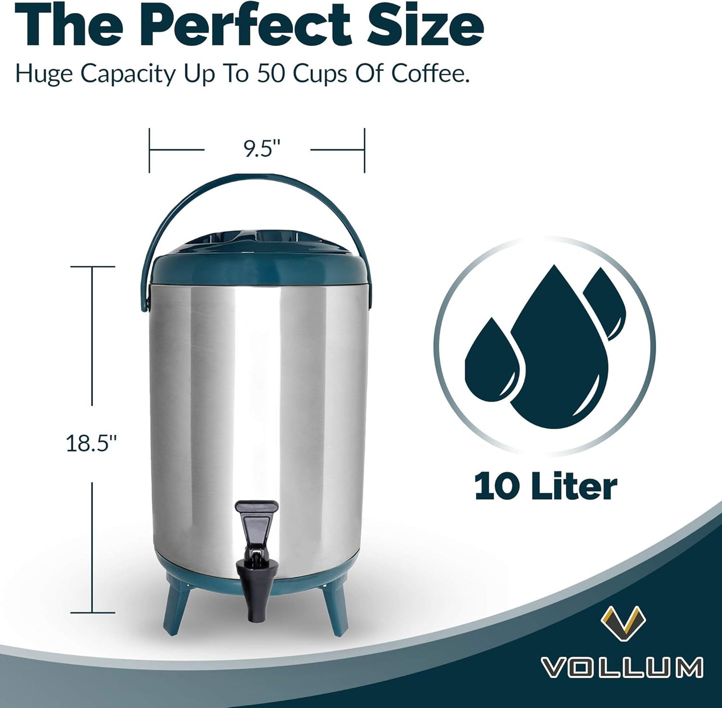 Stainless Steel Insulated Beverage Dispenser – Insulated Thermal Hot and Cold Coffee Carafe – 12 Liter Drink Dispenser with Spigot for Hot Water, Tea & Coffee, Cold Milk, Juice & More TEAL