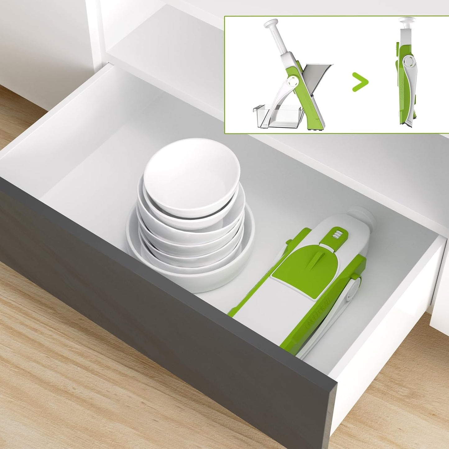 Safe Mandoline Slicer for Kitchen, Vegetable & Food Cutter & Thickness Adjustable 0.1-8 mm. Easy to Clean, Storage, Kitchen Faster Slice Artifact (Only Slice) (Green)