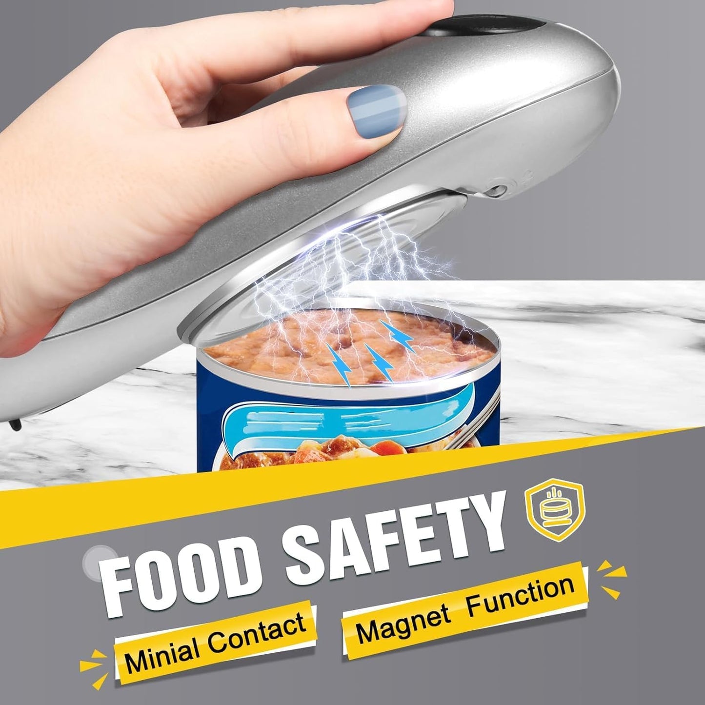Handsfree One Touch Electric Can Opener Easy and Fast Flex Side Cut All Can Sizes, Automatic Handheld Battery Operated Kitchen Gadget Gift with Smooth Edge Safety for Seniors & Arthritis Silver