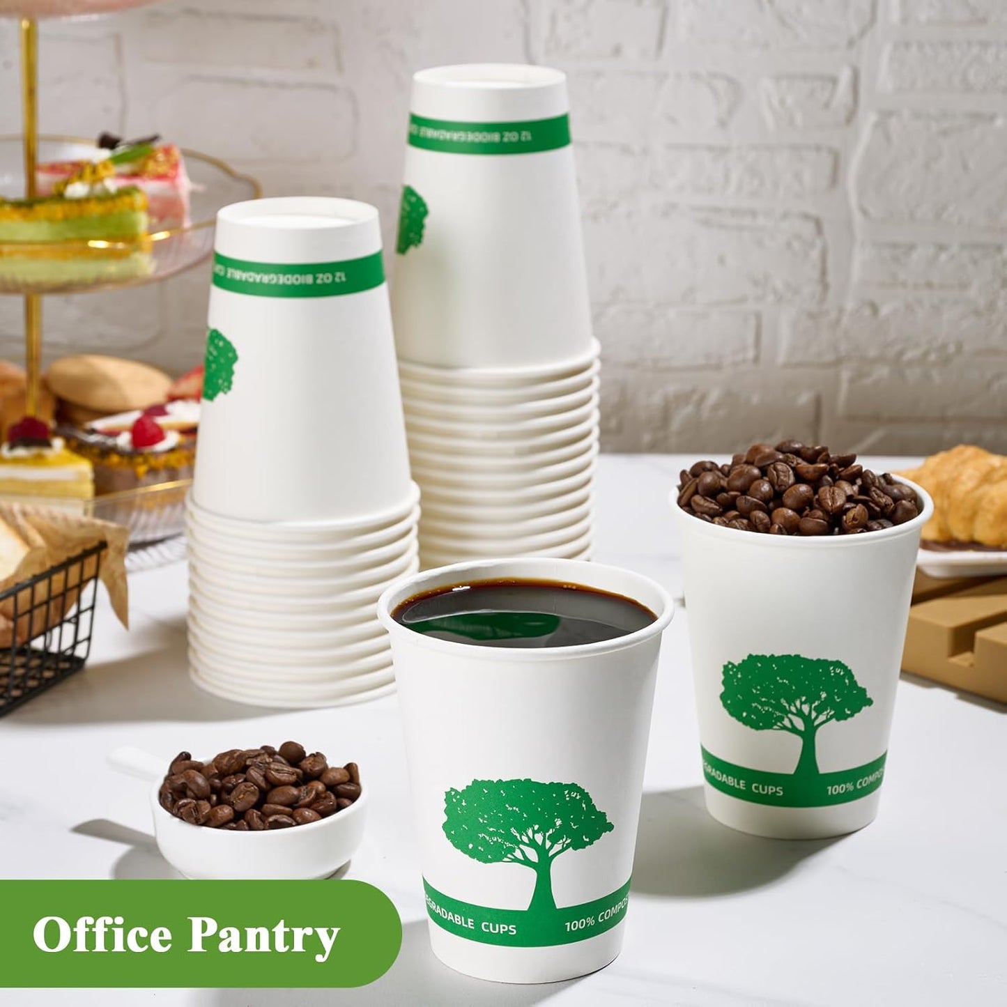 Vplus 270 Pack Compostable Paper Cups, 12 oz Biodegradable Disposable Paper Coffee Cups, Eco-friendly Hot Drinking Cups for Party, Picnic,Travel,and Events