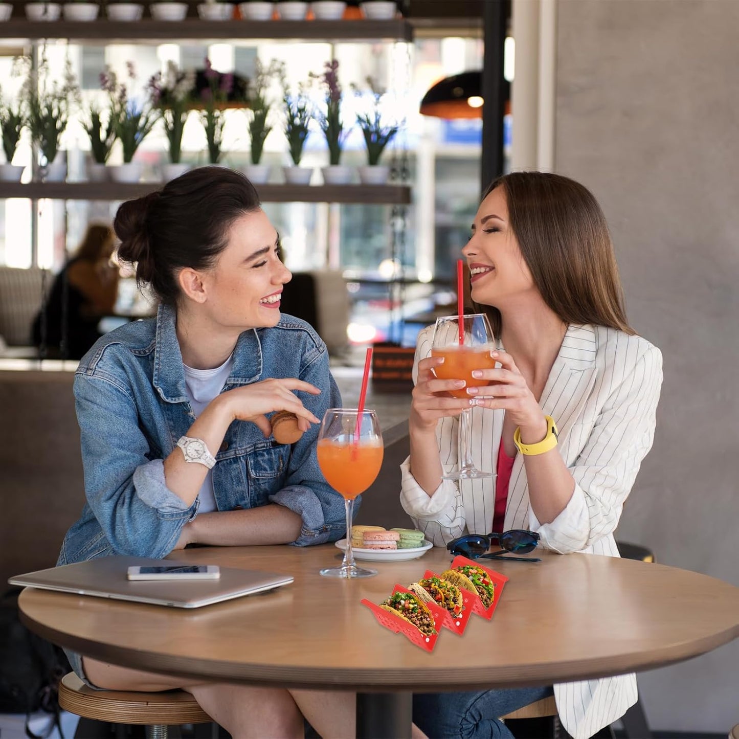 uxcell 8 Pcs Taco Holder Stand, Plastic Taco Plates Hold Up to 3 Tacos, Hollow Carved Taco Shell Holder, Dishwasher Microwave Safe, Purple