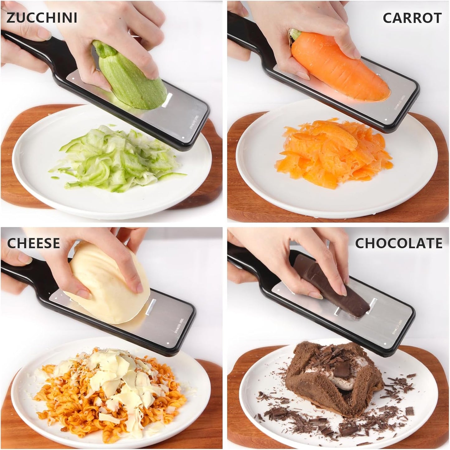 LHS Lemon Zester Grater Set of 3 - Cheese Grater Kitchen Tool for Parmesan Cheese, Ginger, Nutmeg, Chocolate, Vegetables, Stainless Steel Cheese Shredder（Fine & Ribbon & Coarse Blades）