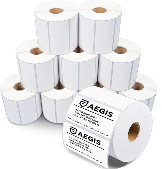Aegis Adhesives - 3” X 1.5” Direct Thermal Labels for Shipping & Postage, Perforated & Compatible with Rollo, Zebra, & Other Desktop Label Printers (10 Rolls, 900/Roll)