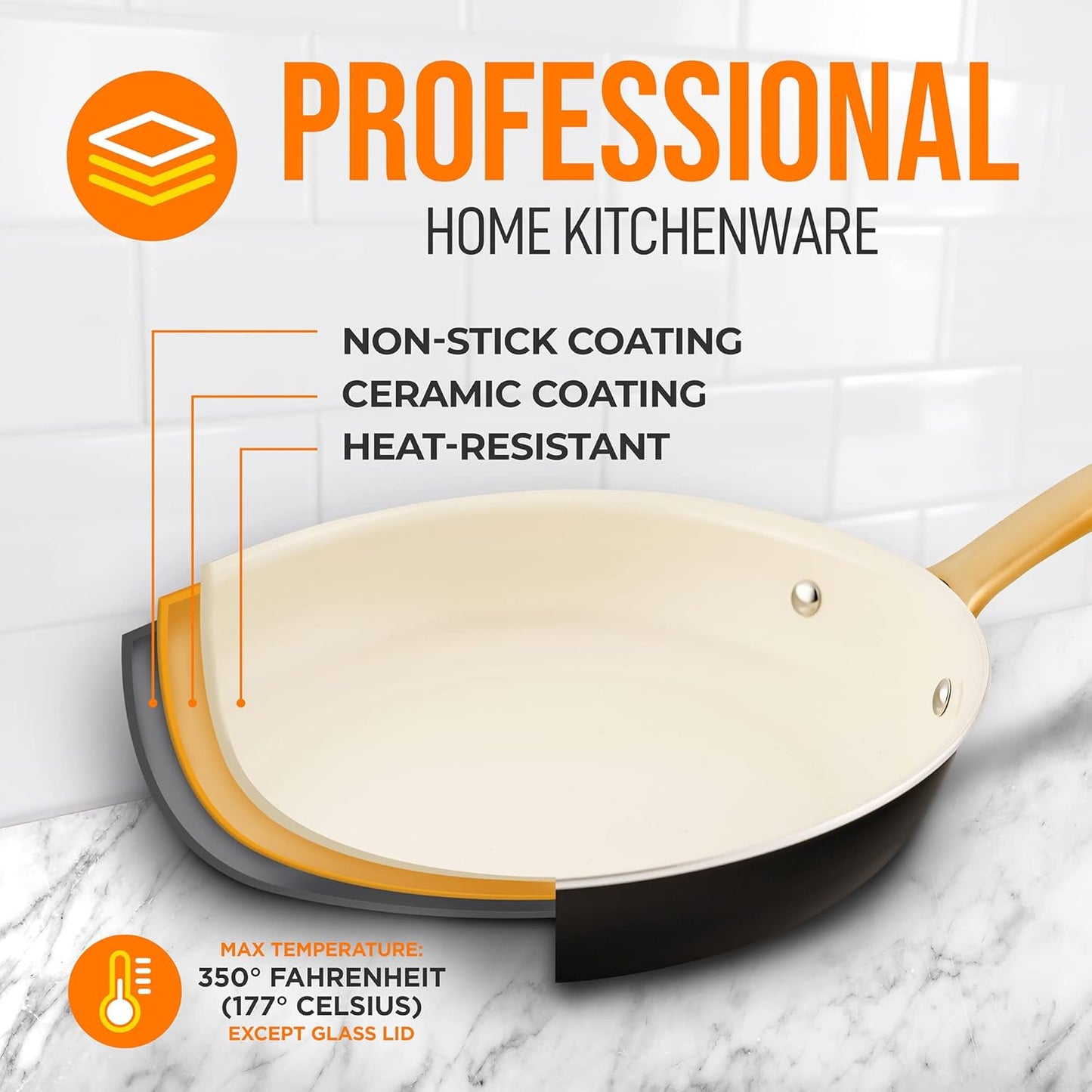 NutriChef 12" Large Ceramic Fry Pan - Non-Stick Ceramic Coated Skillet with Stylish Titanium Handle, Durable, Easy to Clean, Professional Cookware