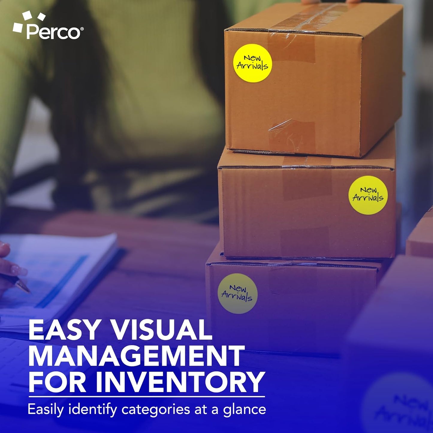 Perco Fluorescent Yellow 3-Inch Round Sticker Labels with Easy Peel Perforation - 500 Labels per Roll - Strong Adhesion, Vibrant Colors for Organizing, Crafting & More - Made in USA