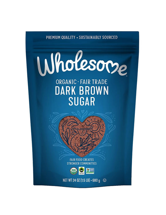 Wholesome Sweeteners 24-Ounce Organic Dark Brown Sugar, Fair Trade, Non GMO, Gluten Free & Vegan, Sugar for Baking and Glazing, 6 Pack