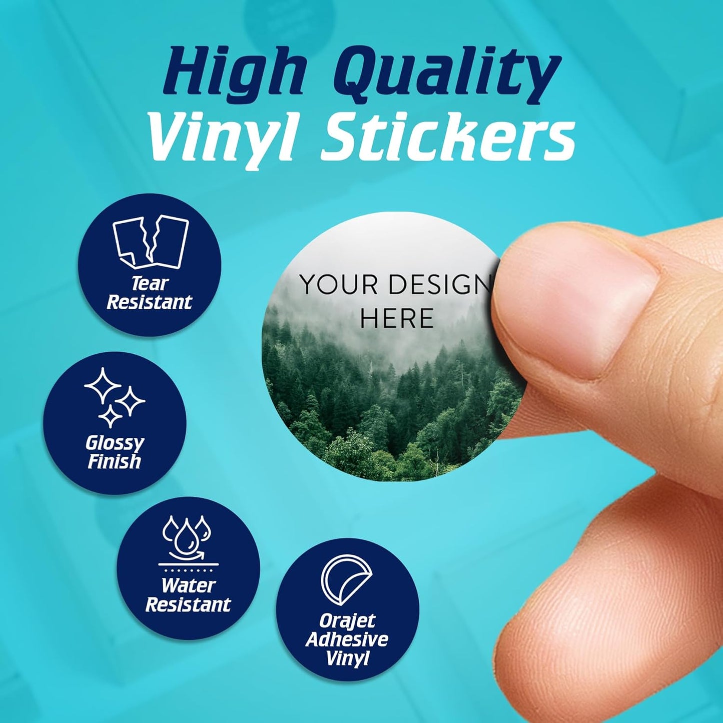 100 Custom Vinyl Stickers - Upload Your own Image, Text, Design, Logo - Personalized Logo Labels for Handmade, Packaging, Bottle, Jars, Candle, Brand Stickers (Foggy Valley, 1x1)