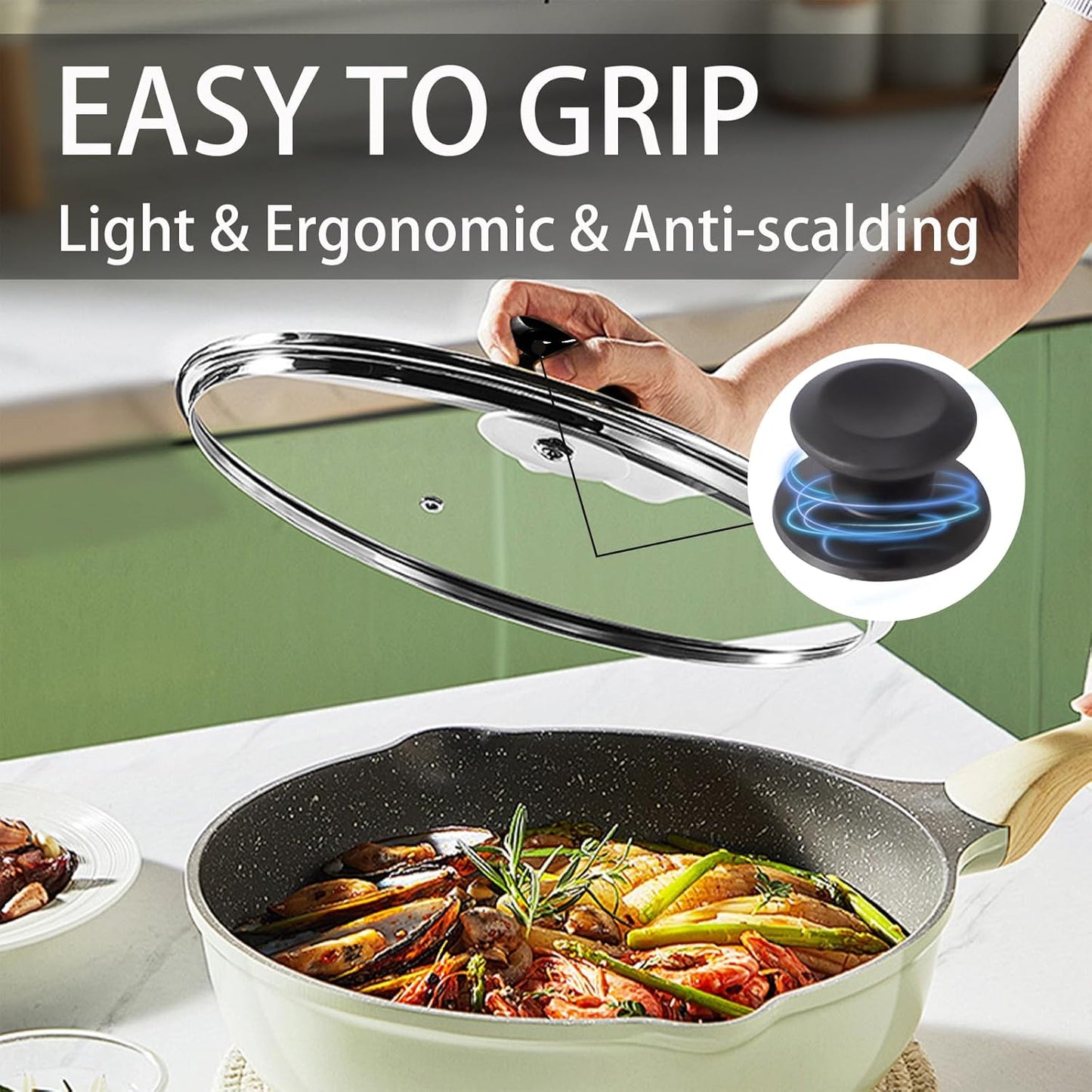 11 inch Tempered Glass Lid for Pots, Frying Pans and Skillets, Replacement Cover with Heat Resistant Black Knob Handle, Dishwasher Safe