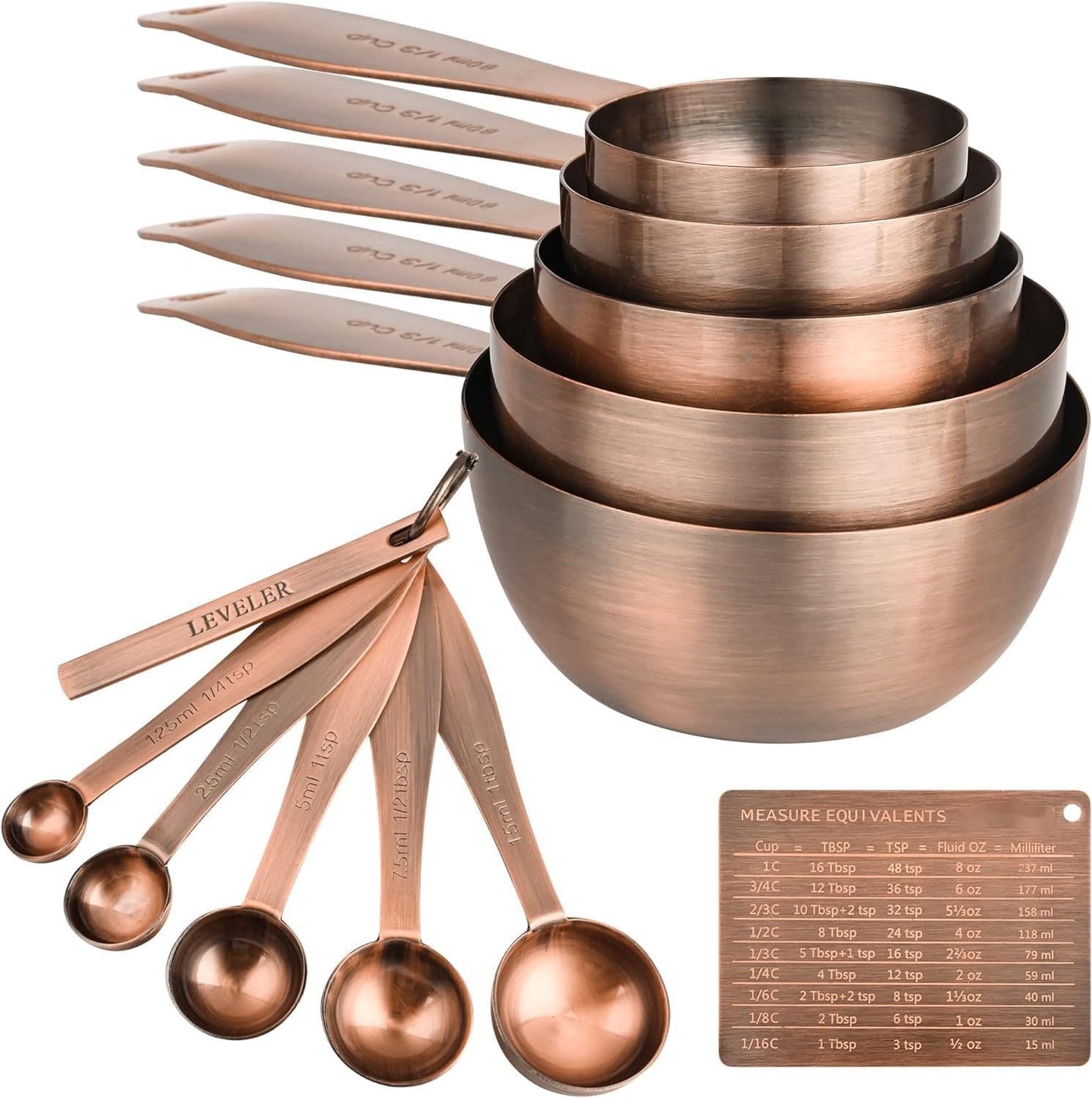 Smithcraft Measuring Cups and Spoons Set, 12 Pieces Stainless Steel Measuring Cup Set, Metal Copper Measuring Cups Spoons, Dry & Liquid Kitchen Measure Cup Spoon & Leveler & Measure Equivalents
