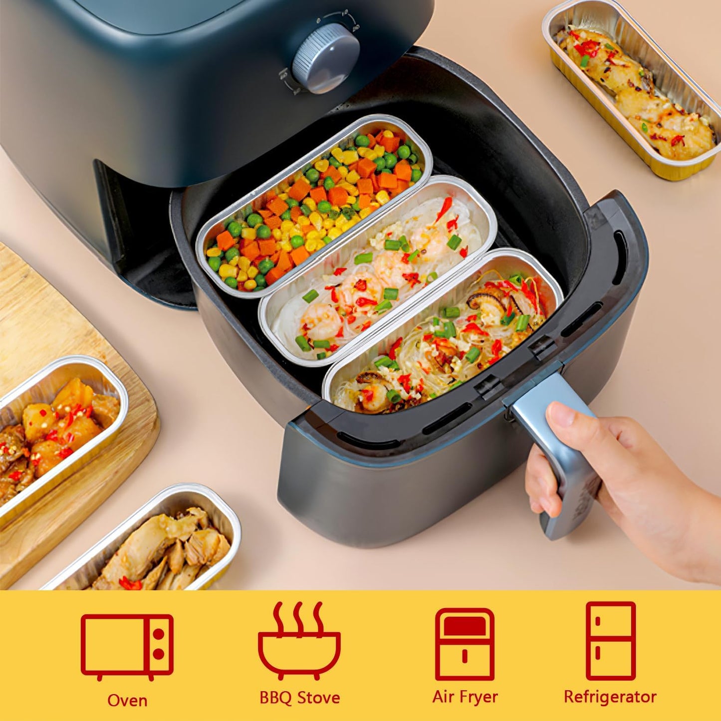 LNYZQUS Mini Loaf Baking Pans with Lids 100 Pack, 6.8oz Rectangle Mini Cake Tins Baking Cups,Disposable Aluminum Foil Baking Pan Muffin Tins Containers -Cyan Blue