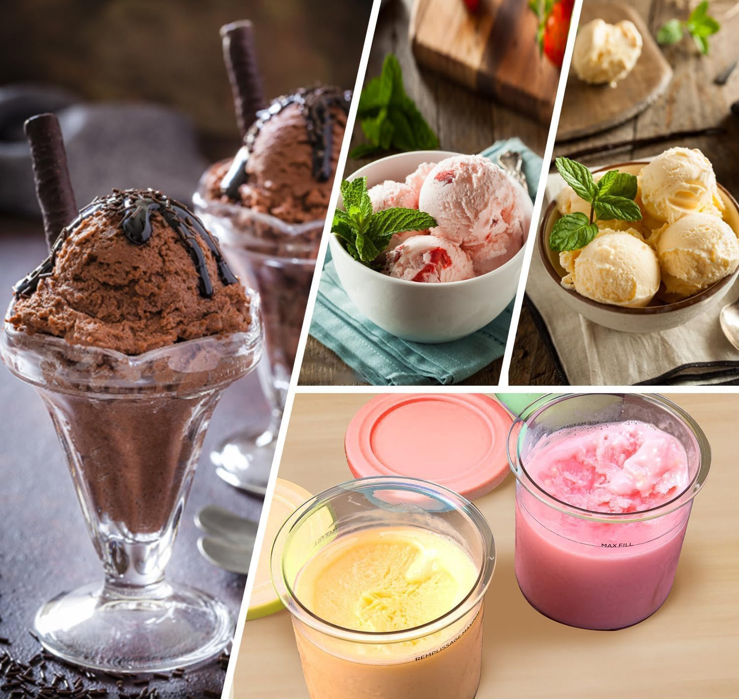 4 Pack Ice Cream Containers Compatible with Ninja Creami NC299AMZ NC300 & NC301 Series Ice Cream Maker, Replacement Pints Containers and Lids, BPA-Free & Dishwasher Safe, Grey/Blue/Pink/Yellow