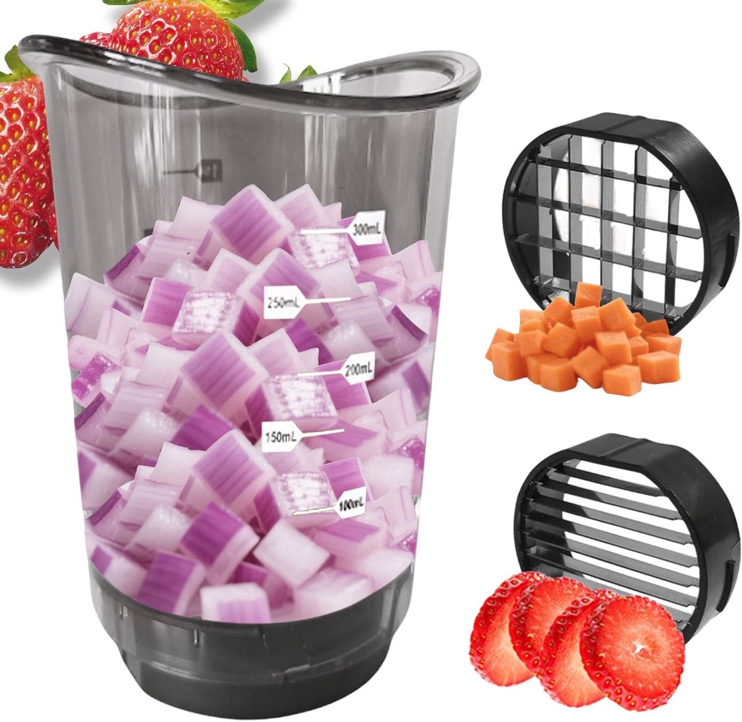 NOVANO Fruit & Onion Cutter Vegetable Chopper Cup, Detachable Fruit Cutter Slicer with Push Plate,Cut fruits and vegetables evenly into cubes,Slicing Gadget for Easy Food Prep Home Use