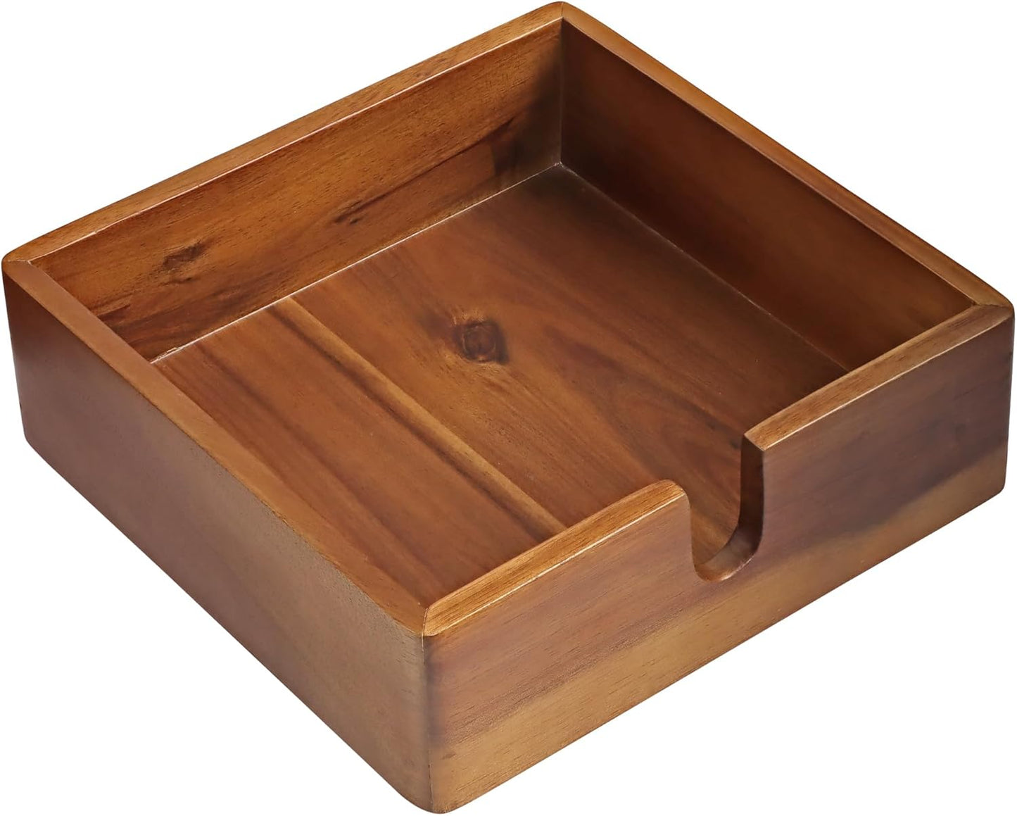 Acacia Lunch Napkin Holder 7.8 x 7.8 inches for Dining Table and Kitchen – Napkin Dispenser Made from Brown Acacia Wood – Premium Quality Feel for Dessert Beverage Party Dinner Luncheon Bar Table