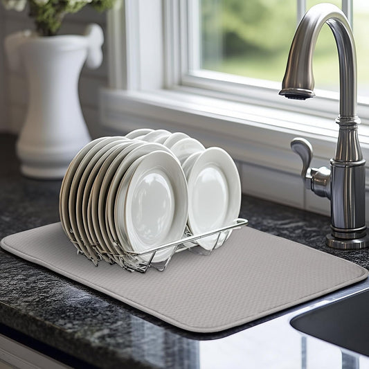 Light Gray Dish Drying Mats 17” x 24” – XXL Kitchen Drying Mat for Counter, Super Absorbent Microfiber Dish Rack Mat, Foldable Drying Pad for Dishes, Pots, Pans – Dish Drainer Mat