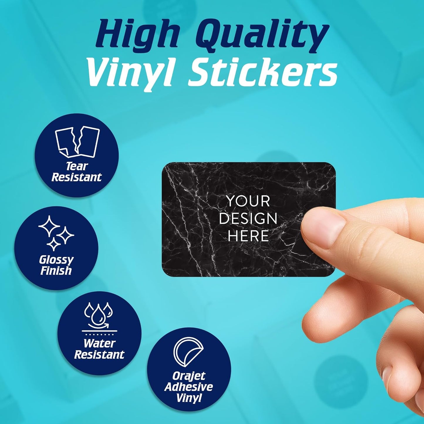 100 Custom Vinyl Stickers - Upload Your own Image, Text, Design, Logo - Personalized Logo Labels for Handmade, Packaging, Bottle, Jars, Candle, Brand Stickers (Black Marble, 4x2)
