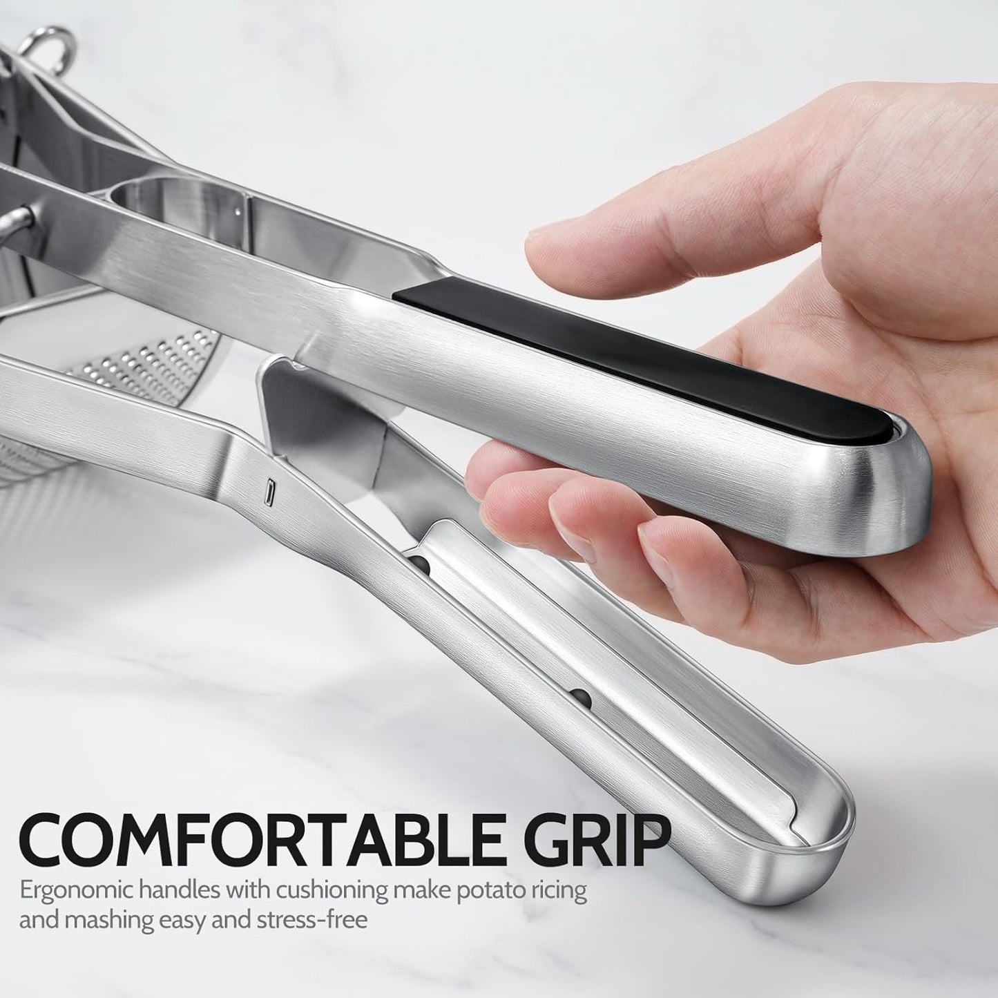 Potato Ricer, Sopito Stainless Steel Potato Masher for Commercial and Home Use, Black