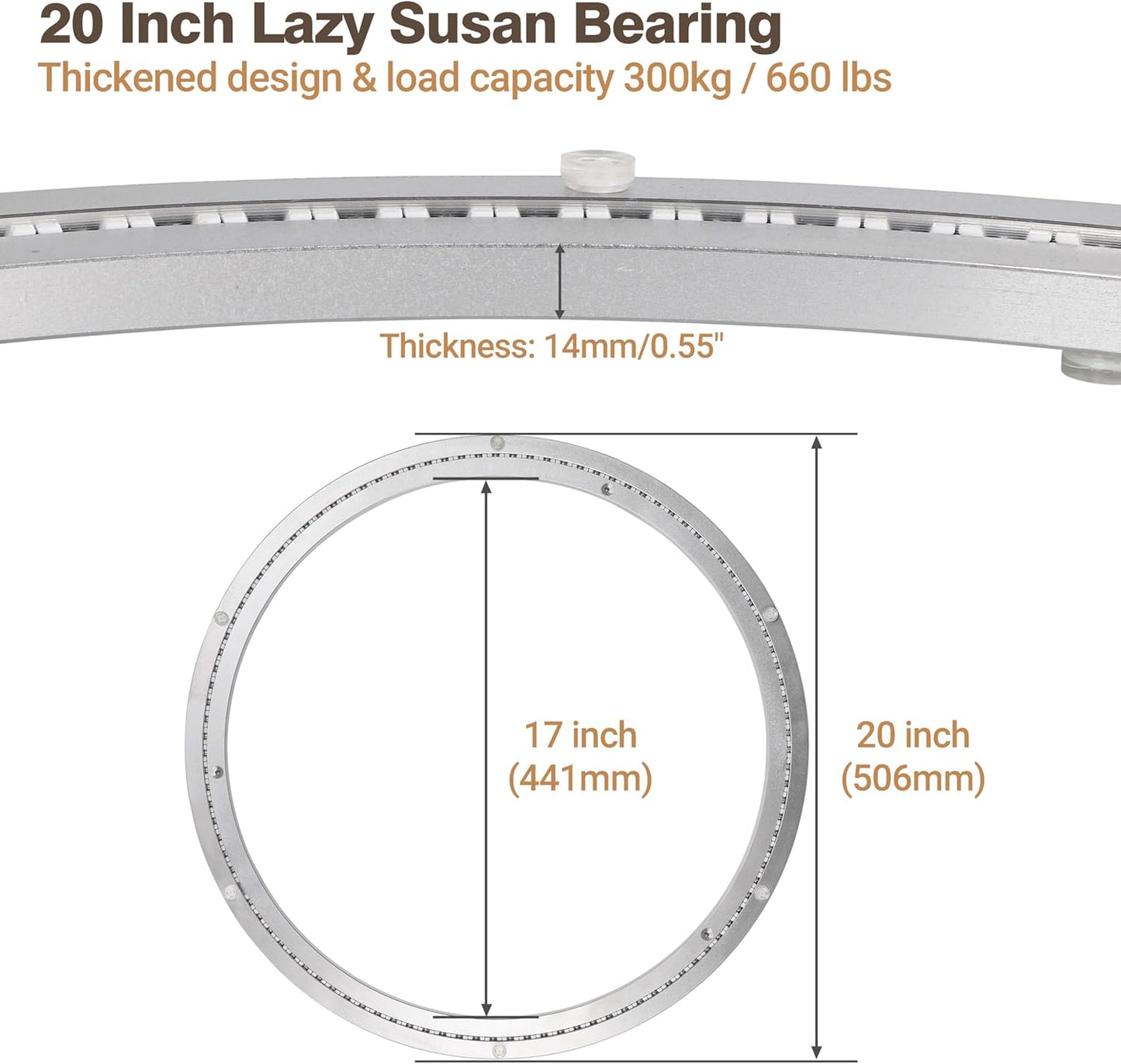 20 Inch Lazy Susan Bearing Aluminum Alloy Rotating Turntable, Non - Slip Mute Metal Bearing Swivel Plate Hardware for Dining and Workbench,660 Pounds Capacity