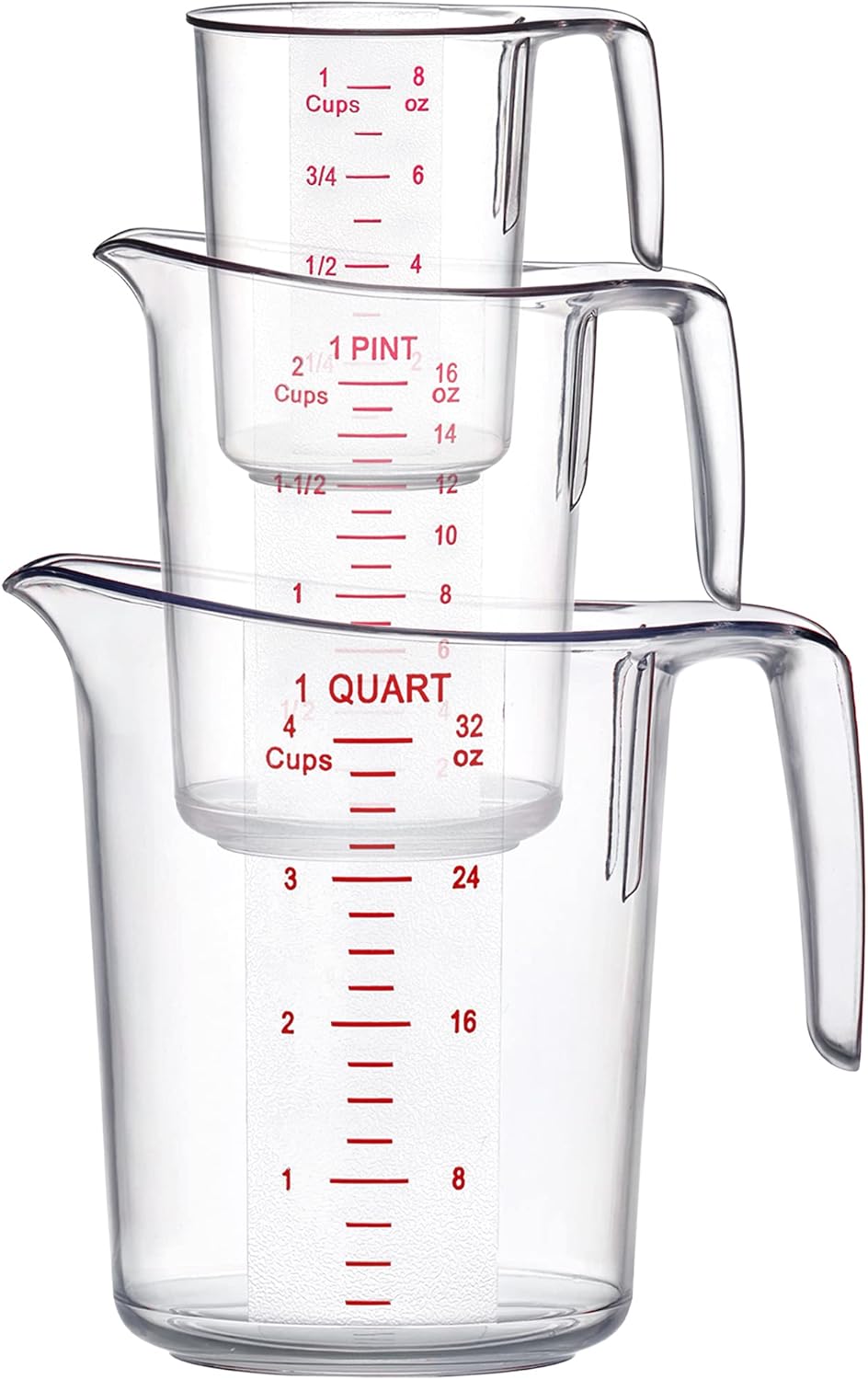 Amazing Abby - Melissa - Plastic Measuring Cups (3-Piece Set), Food-Grade Measuring Jugs, 1/2/4-Cup Capacity, Unbreakable, Stackable, Dishwasher-Safe, Great for Oil, Vinegar, Flour, and More