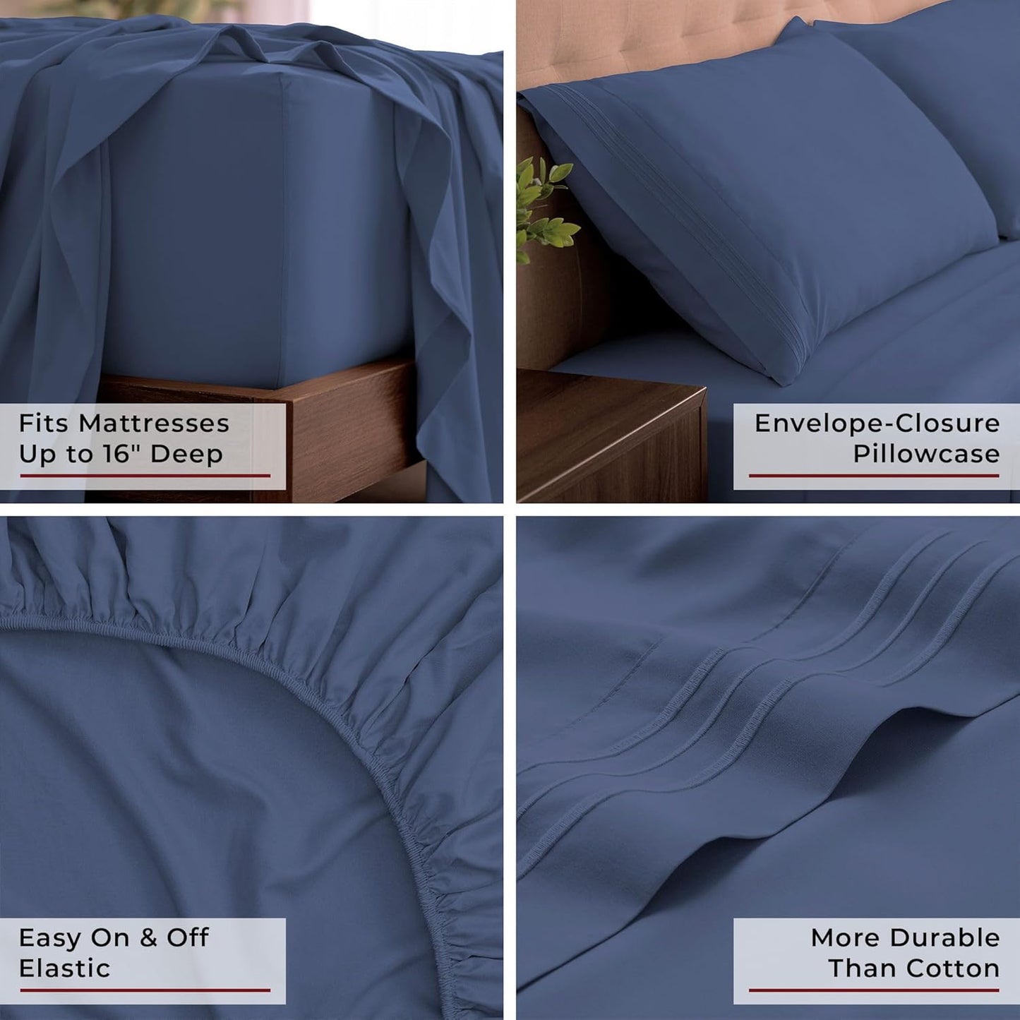 Mellanni California King Sheets Set - 4 PC Iconic Collection Bedding - Hotel Luxury, Extra Soft, Cooling Bed Sheets - Wrinkle, Fade, Stain Resistant (Cal King, Blue Nova)