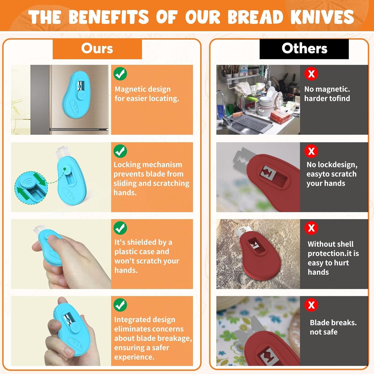 Extractable & Magnetic Bread Lame Dough Scoring Tool - Professional Sourdough Scoring Tool - Sourdough Bread Baking & Bread Scoring Tool - Scoring Patterns booklet & 5 Razor Blades (Blue)